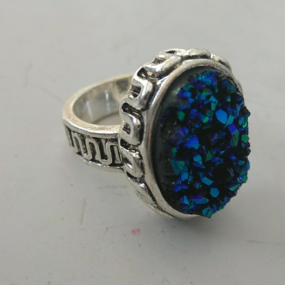 Titanium Blue druzy ring size 7.5